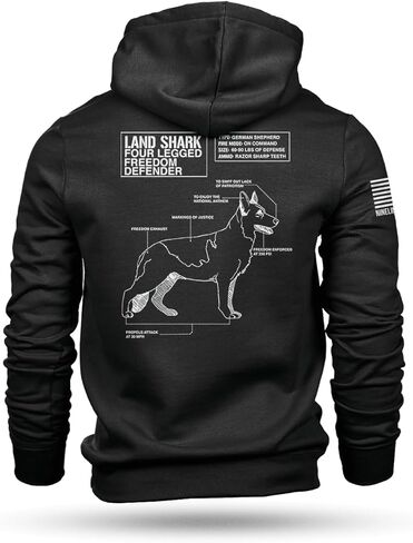 سترة بغطاء رأس من Nine Line Landshark باللون الأسود - شعار Dropline والعلم الأمريكي على الكم - لمسة نهائية ناعمة مقاومة للحبوب in Kuwait