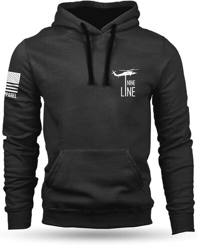 سترة بغطاء رأس من Nine Line Landshark باللون الأسود - شعار Dropline والعلم الأمريكي على الكم - لمسة نهائية ناعمة مقاومة للحبوب in Kuwait