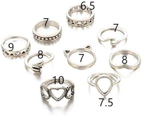 (موجة) - طقم خاتم نسائي من 9 قطع من BERYUAN من الفضة العتيق على شكل دمعة جذابة ومموجة سهم الحب مجموعة خاتم مفصل مجموعة هدية للنساء والفتيات والمراهقين in Kuwait