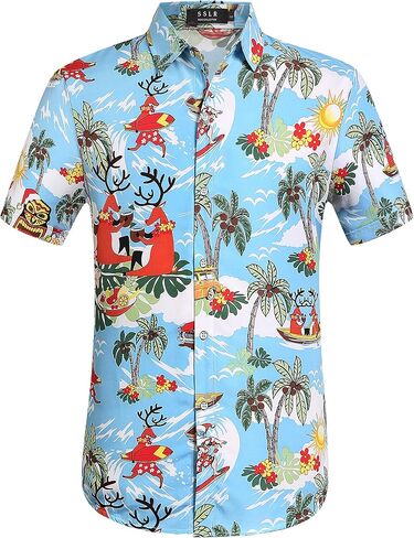 SSLR Men's Santa Claus Party Tropical Ugly Hawaiian Christmas Shirts in Kuwait