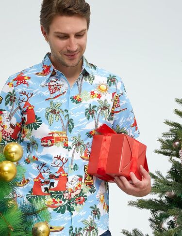 SSLR Men's Santa Claus Party Tropical Ugly Hawaiian Christmas Shirts in Kuwait