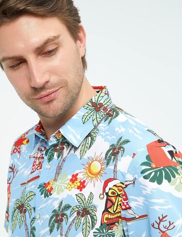 SSLR Men's Santa Claus Party Tropical Ugly Hawaiian Christmas Shirts in Kuwait