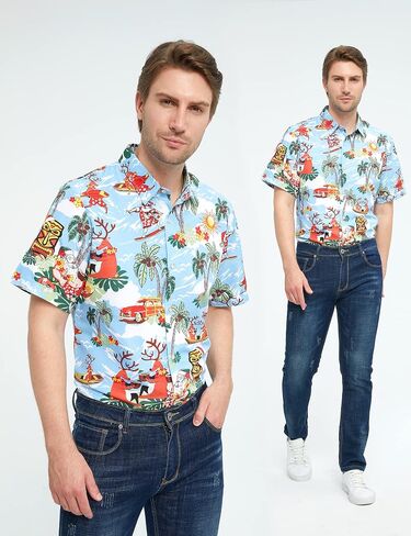 SSLR Men's Santa Claus Party Tropical Ugly Hawaiian Christmas Shirts in Kuwait