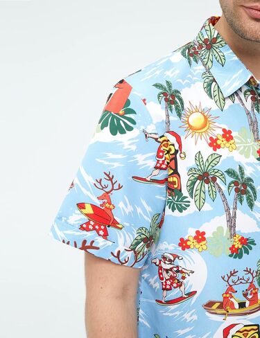 SSLR Men's Santa Claus Party Tropical Ugly Hawaiian Christmas Shirts in Kuwait