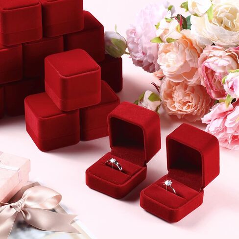 48 Pieces Engagement Ring Box Display Velvet Ring Box Wedding Jewelry Gift Boxes Earring Pendant Ring Case Bulk Empty Proposal Box for Valentine's Day Birthday Anniversary Proposal in Kuwait