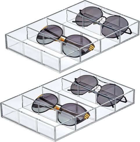 Amazing Abby - Soleil - Acrylic 4-Compartment Sunglass Organizer, Plastic Eyeglass Display Case, Transparent Jewelry Storage Tray, Clear Beauty Supply Holder, Great for Bedroom and Bathroom in Kuwait