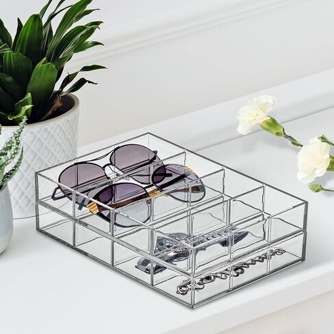 Amazing Abby - Soleil - Acrylic 4-Compartment Sunglass Organizer, Plastic Eyeglass Display Case, Transparent Jewelry Storage Tray, Clear Beauty Supply Holder, Great for Bedroom and Bathroom in Kuwait
