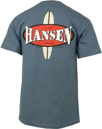 تي شيرت رجالي لركوب الأمواج بشعار جديد من Hansen Surfboards، بأكمام قصيرة، رقبة دائرية من القطن والبوليستر in Kuwait