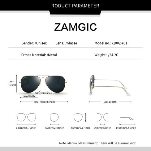 نظارات شمسية بعدسات زجاجية من ZAMGIC، طراز عسكري، نظارات شمسية للحماية من الأشعة فوق البنفسجية 400 للرجال والنساء in Kuwait