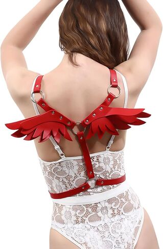 OYUSGMSZG Women Body Harness Leather Chest Waist Harness Belt for Women Adjustable Adjustable Gothic Punk Angel Wings Fetish Erotic Sexy Clothing Cosplay Party Halloween Costume in Saudi Arabia