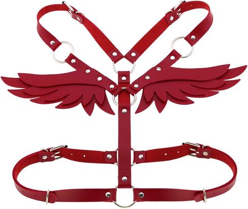 OYUSGMSZG Women Body Harness Leather Chest Waist Harness Belt for Women Adjustable Adjustable Gothic Punk Angel Wings Fetish Erotic Sexy Clothing Cosplay Party Halloween Costume in Saudi Arabia