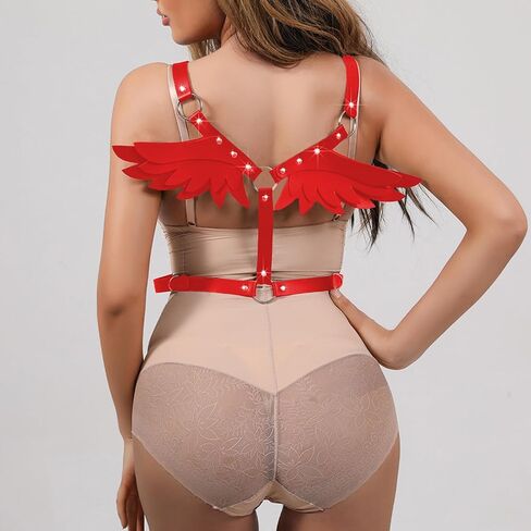 OYUSGMSZG Women Body Harness Leather Chest Waist Harness Belt for Women Adjustable Adjustable Gothic Punk Angel Wings Fetish Erotic Sexy Clothing Cosplay Party Halloween Costume in Saudi Arabia