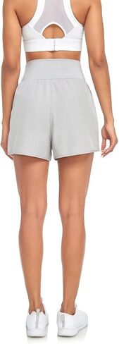 Jusfitsu 2 in 1 High Waisted Running Shorts for Women Front Leg-Split Tummy Control Workout Athletic Shorts with Pockets in Kuwait