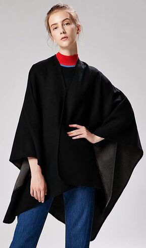 شال يلتف للنساء شتوي وشاح سادة سترة فضفاضة مفتوحة من الأمام أنيقة قبعات المعطف in Kuwait