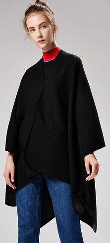 شال يلتف للنساء شتوي وشاح سادة سترة فضفاضة مفتوحة من الأمام أنيقة قبعات المعطف in Kuwait