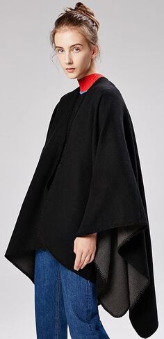 شال يلتف للنساء شتوي وشاح سادة سترة فضفاضة مفتوحة من الأمام أنيقة قبعات المعطف in Kuwait