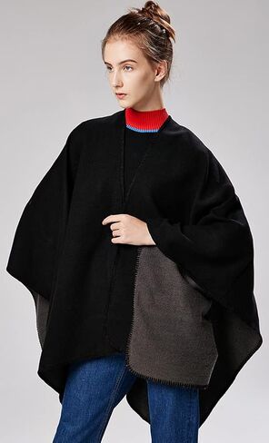 شال يلتف للنساء شتوي وشاح سادة سترة فضفاضة مفتوحة من الأمام أنيقة قبعات المعطف in Kuwait