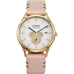 Citizen Eco-Drive Disney Unisex Watch, Stainless Steel with Leather Strap, Mickey Mouse in Kuwait