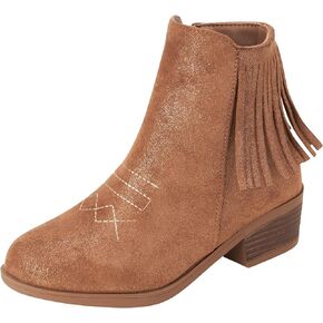 bebe Girls' Cowboy Boots - Microsuede Western Boot with Fringe - Block Stack Heel Ankle Boot for Girls (Little Kid/Big Kid)