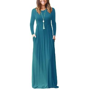 PCEAIIH Women Long Sleeve Loose Plain Maxi Pockets Dresses Casual Long Dresses