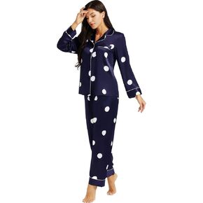 Lonxu Womens Satin Pajama Set Button Down Sleepwear Long Pj XS-3XL in Kuwait
