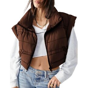 سترة منتفخة للنساء من Ailoqing سترات منتفخة بسحاب بدون أكمام ومبطنة مع جيوب in Kuwait