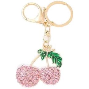 حقيبة يد جميلة عليها فاكهة الكرز مع أوراق سلسلة مفاتيح كريستال حجر الراين حقيبة يد ساحرة (أحمر) (1) in Kuwait