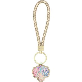 Lilly Pulitzer Durable Leatherette Strap Key Chain, Gold Wristlet Keychain with Cute Charm Accessory