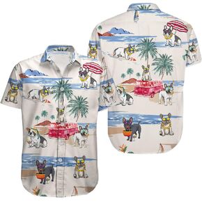 Dog Hawaiian Shirt for Men, Summer Vacation Dog Men's Button Shirt, Aloha Beach Casual Short Sleeve Shirt Unisex