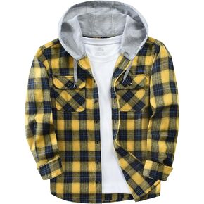 Puwasa Mens Flannel Hoodie Shirts Long Sleeve Casual Plaid Jacket Cotton Button Down Flannel Shirt for Men