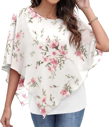 QIXING Women's 2023 Summer Casual Loose Chiffon Flowy Tops Elegant Blouses in Kuwait
