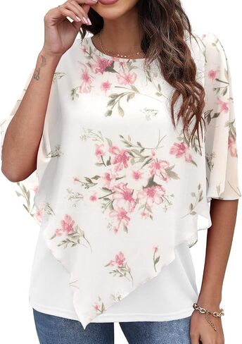 QIXING Women's 2023 Summer Casual Loose Chiffon Flowy Tops Elegant Blouses in Kuwait