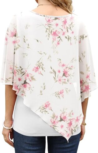 QIXING Women's 2023 Summer Casual Loose Chiffon Flowy Tops Elegant Blouses in Kuwait