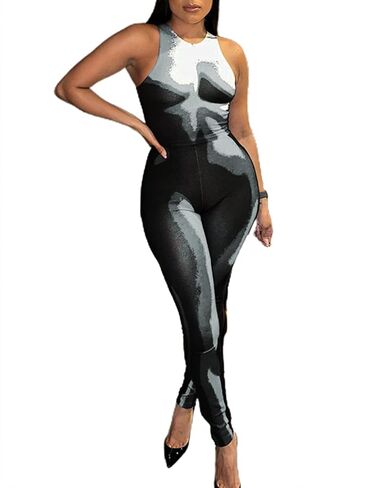LovelyWholesale Women's Sexy 2 Pieces Outfits Jumpsuit Print Club Crop Tops and Skinny Leggings Sets in Saudi Arabia