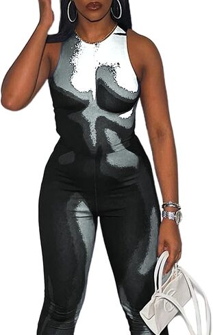 LovelyWholesale Women's Sexy 2 Pieces Outfits Jumpsuit Print Club Crop Tops and Skinny Leggings Sets in Saudi Arabia