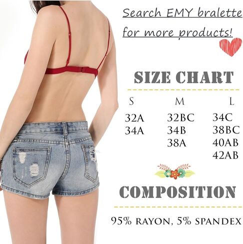 حمالة صدر من الدانتيل من EMY مع تمديدات رفيعة وحزام قابل للتعديل ومبطن مثير وجذاب على شكل مثلث من الدانتيل للنساء in Kuwait