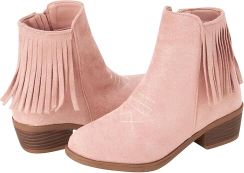 bebe Girls' Cowboy Boots - Microsuede Western Boot with Fringe - Block Stack Heel Ankle Boot for Girls (Little Kid/Big Kid) in Kuwait