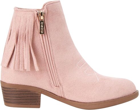 bebe Girls' Cowboy Boots - Microsuede Western Boot with Fringe - Block Stack Heel Ankle Boot for Girls (Little Kid/Big Kid) in Kuwait