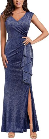 Miusol Women's Deep V Neck Sleeveless Ruffle Split Wedding Party Long Dress in Saudi Arabia