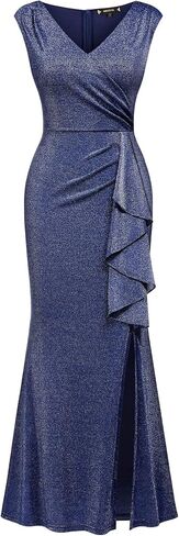 Miusol Women's Deep V Neck Sleeveless Ruffle Split Wedding Party Long Dress in Saudi Arabia