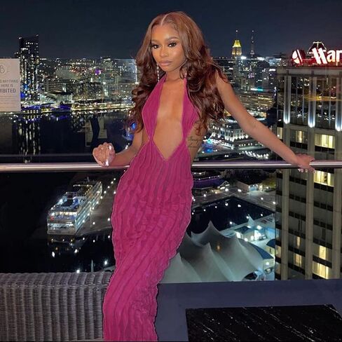 Suillty Women's Halter Low Cut Maxi Dress Sexy Sleeveless Hollow Out V Neck Backless Bodycon Party Club Long Dresses in Kuwait