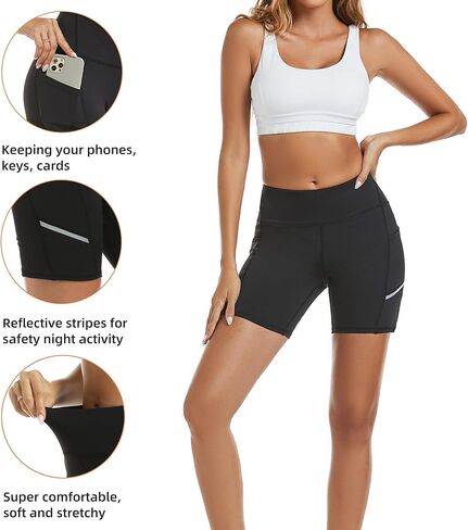 شورت Adorence Biker للسيدات بخصر عالٍ، شورت للتمرين للسيدات بجيوب - شورت للجري/سراويل يوغا/سراويل رياضية in Kuwait