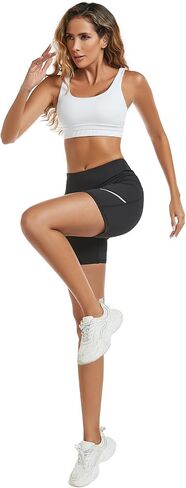 شورت Adorence Biker للسيدات بخصر عالٍ، شورت للتمرين للسيدات بجيوب - شورت للجري/سراويل يوغا/سراويل رياضية in Kuwait