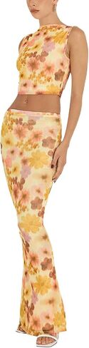 Women 2 Piece Long Skirt Set Floral Strapless Tube Top and Bodycon Maxi Skirts Summer Vintage Streetwear in Kuwait