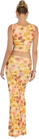 Women 2 Piece Long Skirt Set Floral Strapless Tube Top and Bodycon Maxi Skirts Summer Vintage Streetwear in Kuwait