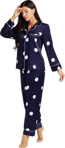 Lonxu Womens Satin Pajama Set Button Down Sleepwear Long Pj XS-3XL in Kuwait