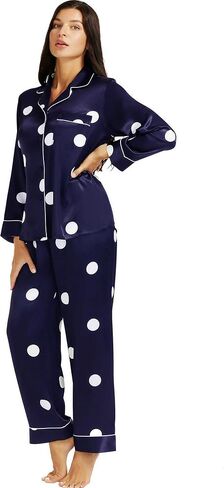 Lonxu Womens Satin Pajama Set Button Down Sleepwear Long Pj XS-3XL in Kuwait