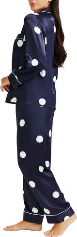 Lonxu Womens Satin Pajama Set Button Down Sleepwear Long Pj XS-3XL in Kuwait