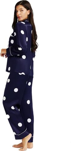 Lonxu Womens Satin Pajama Set Button Down Sleepwear Long Pj XS-3XL in Kuwait