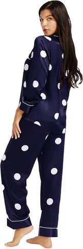 Lonxu Womens Satin Pajama Set Button Down Sleepwear Long Pj XS-3XL in Kuwait
